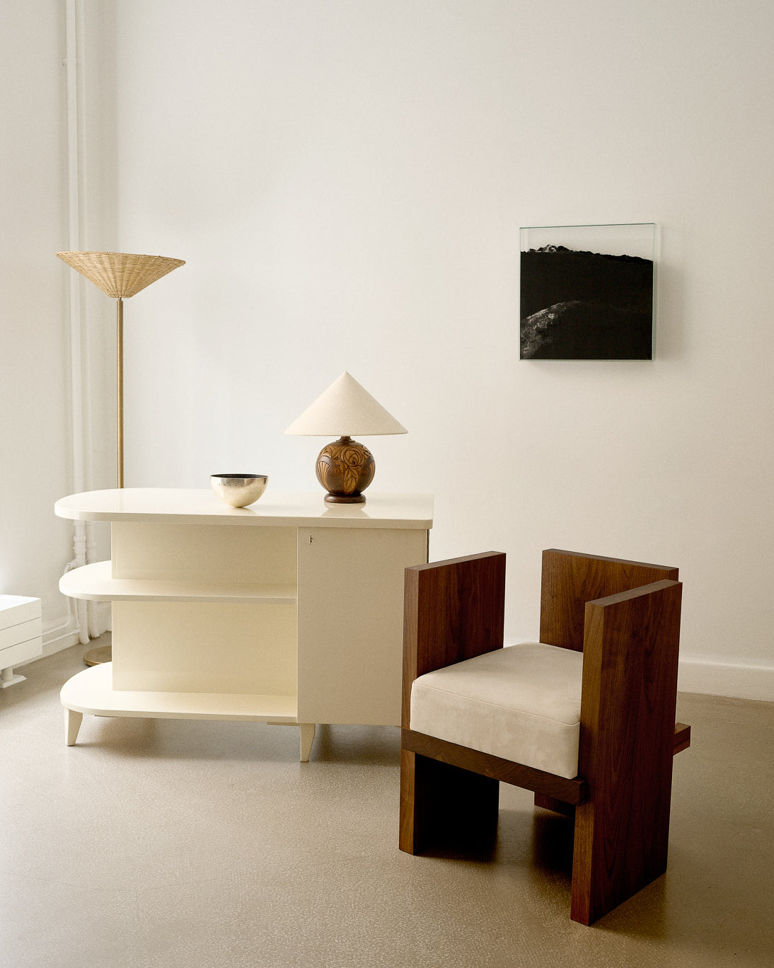 Silver Bowl, 2026, Chair, 2016, Mountain 03, 2026, Jesper Sundberg Örtegren, gallery view.