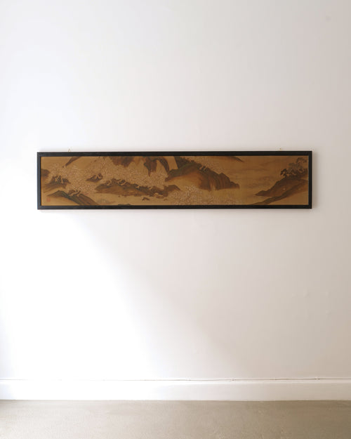 Antique Japanese silk panel in mineral pigment and ink, dating to around 1850
