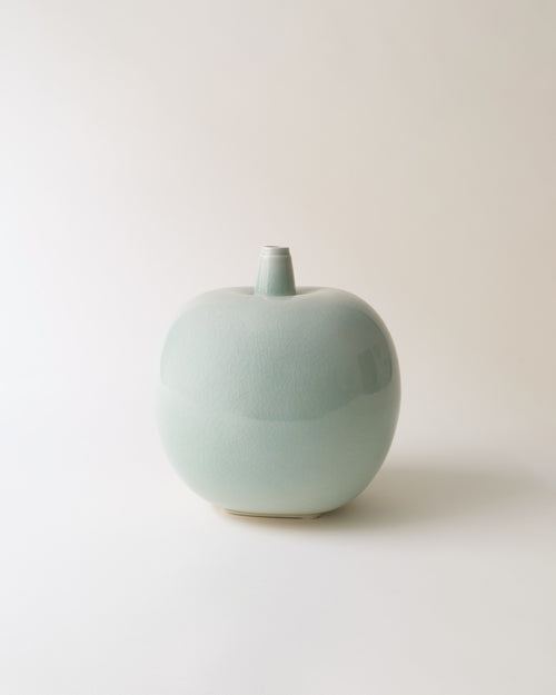 Gösta Grähs apple vase, Rörstrand 1980s, front view, pale celadon green glaze