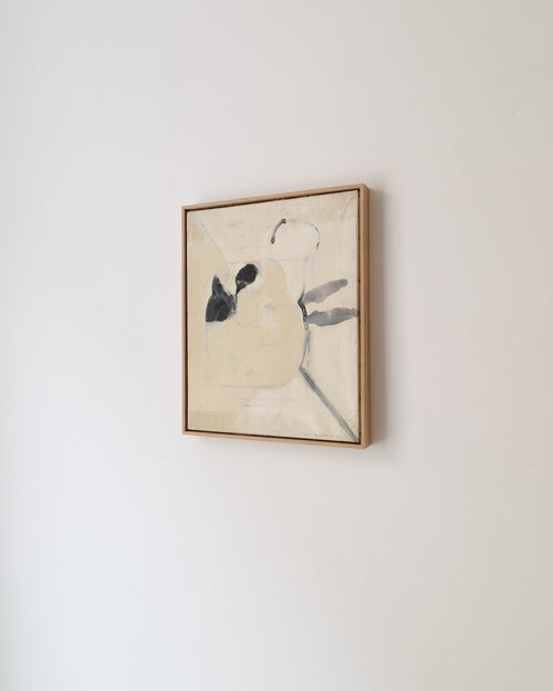 Bertil Berntsson 1957 abstract painting on wall showing full composition and oak box frame