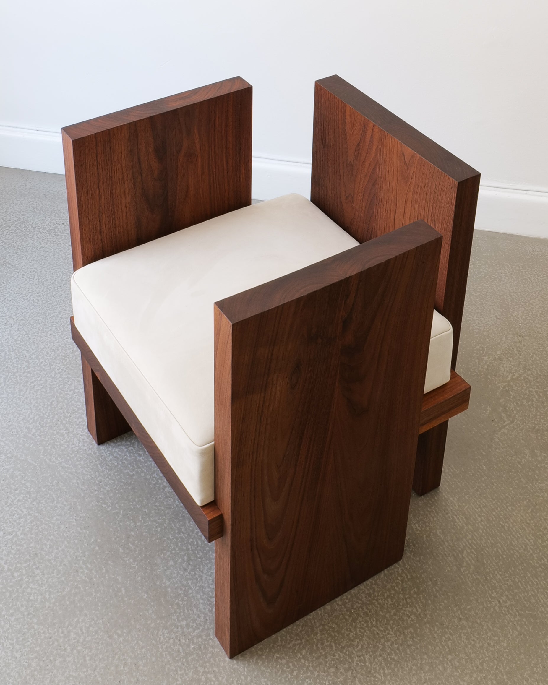 Chair, 2016, Jesper Sundberg Örtegren, solid walnut and nubuck, two chairs three-quarter front-left view