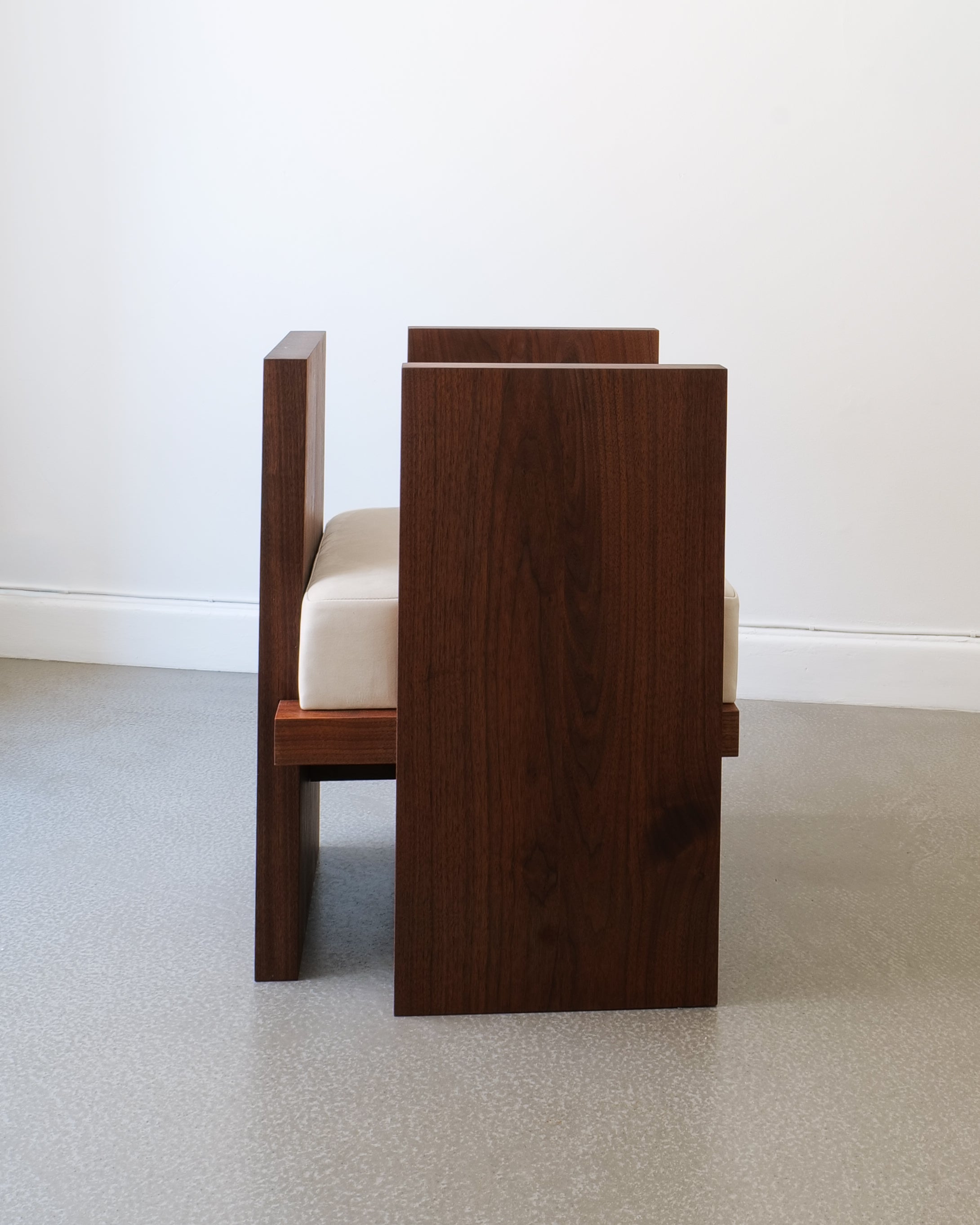 Chair, 2016, Jesper Sundberg Örtegren, single chair side view, nubuck seat and walnut back panel