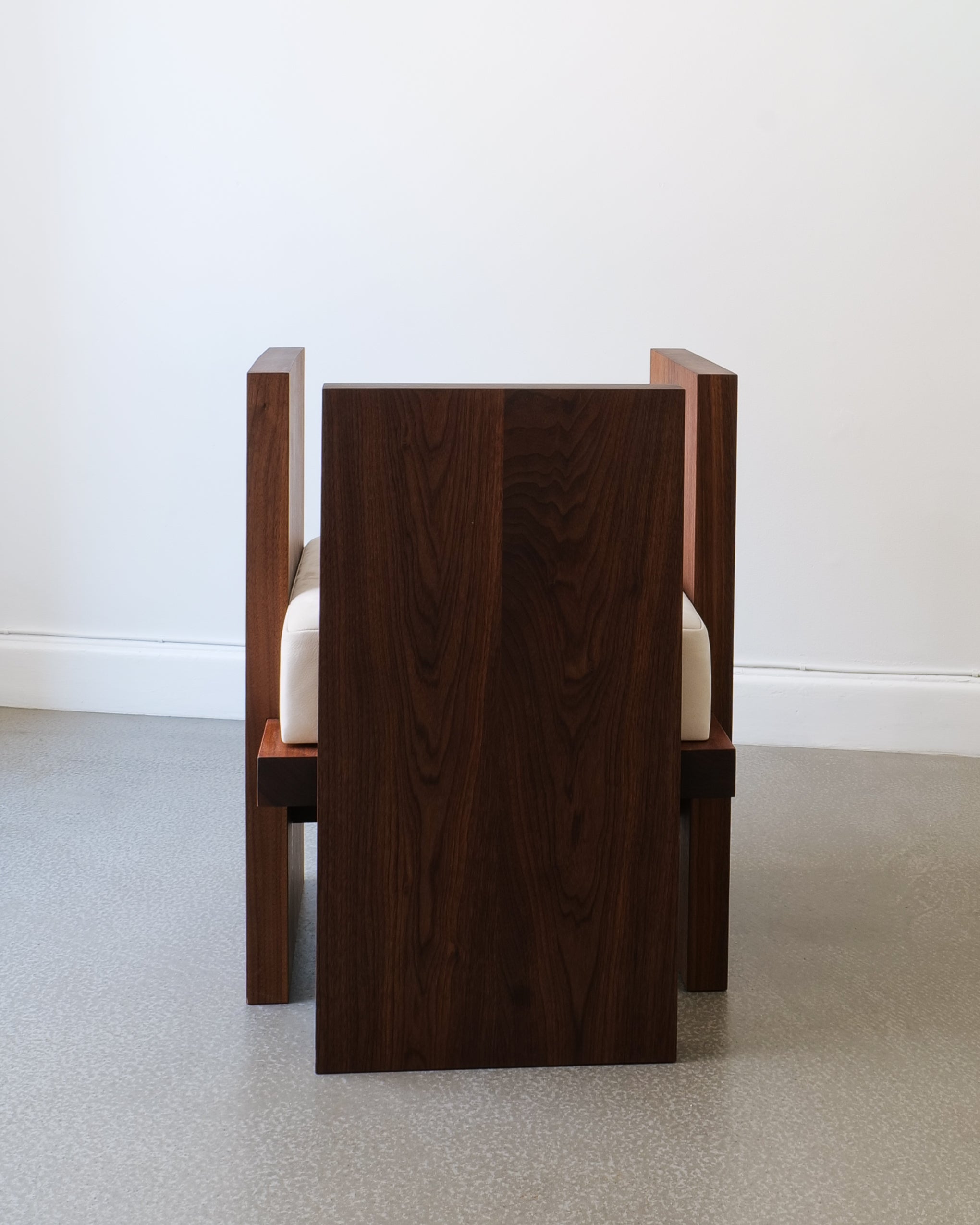 Chair, 2016, Jesper Sundberg Örtegren, three-quarter rear view showing walnut back panel and leg detail