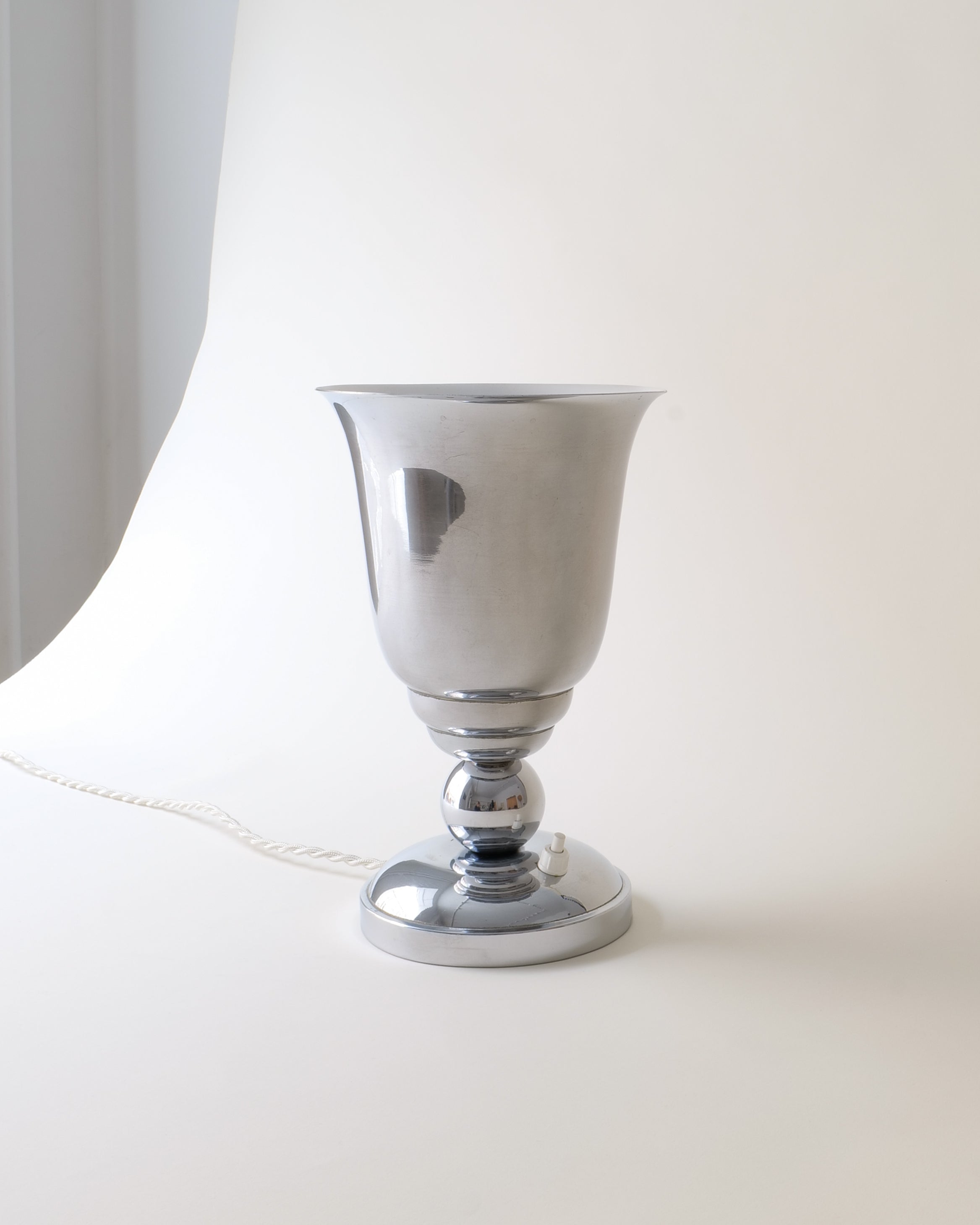 French Art Deco chrome uplighter table lamp, c.1930, full view