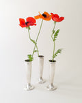 Gio Ponti silver-plated soliflore vases for Arthur Krupp Milano 1950s, set of three with red poppies, full view