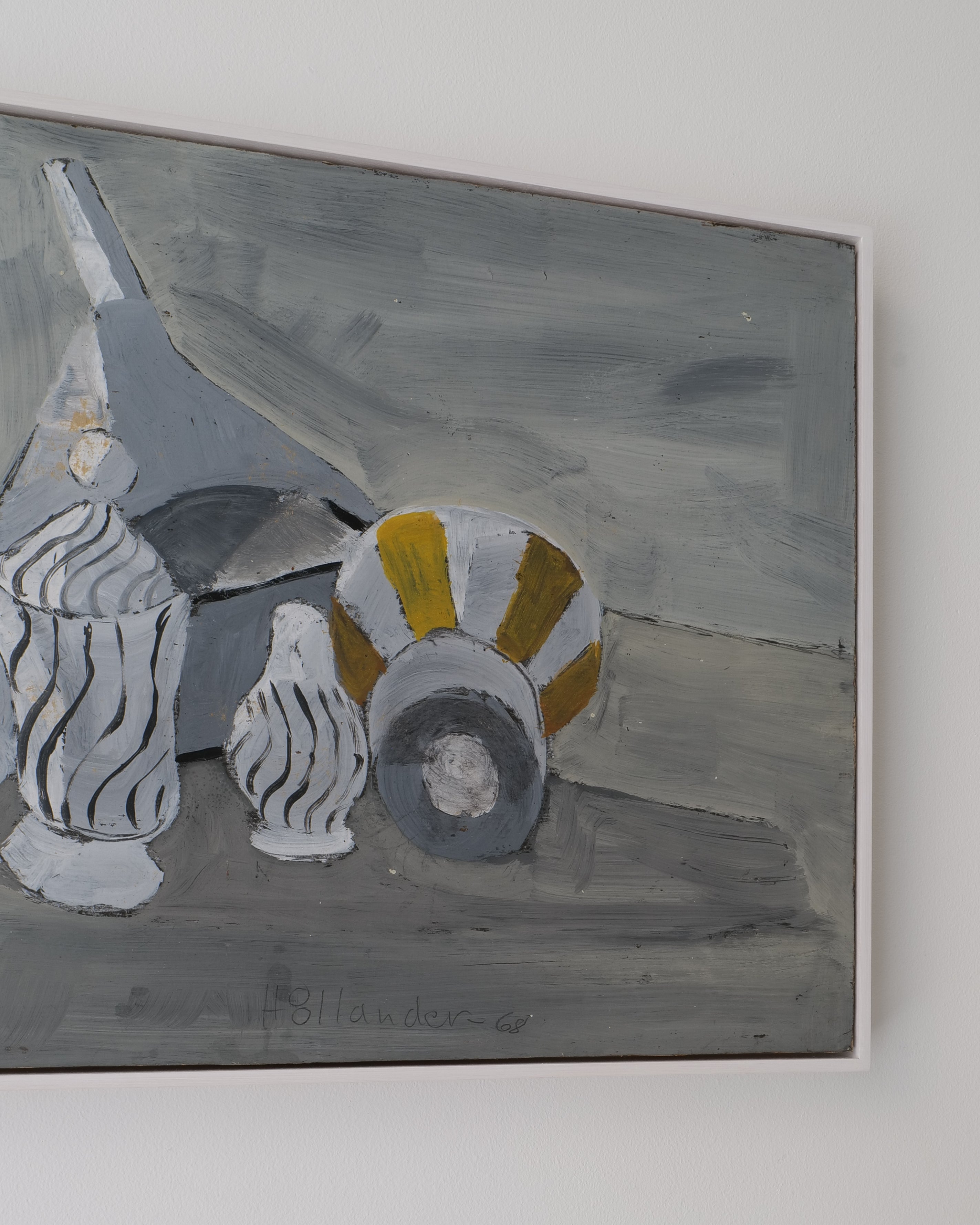 Close-up of Gunnar Hållander signature lower right, oil on panel 1968