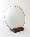 Italian Art Deco table mirror c.1930, circular bevelled glass on walnut base, full front view