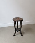 Japanese carved hardwood side table made for Liberty & Co c.1900s, ebonised finish with peony and foliage decoration