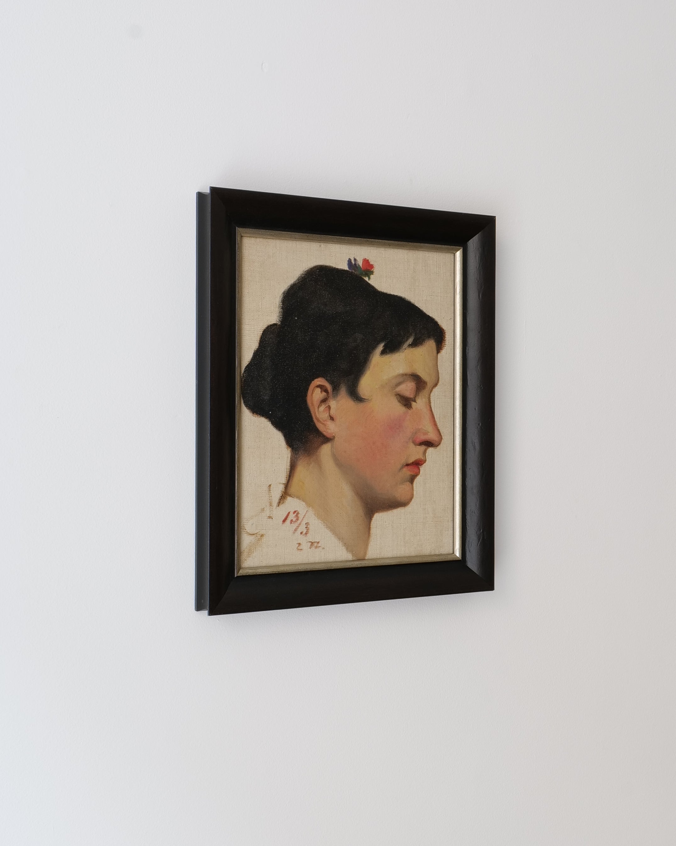 Portrait of a Woman 1913, framed, angled view showing depth and black frame