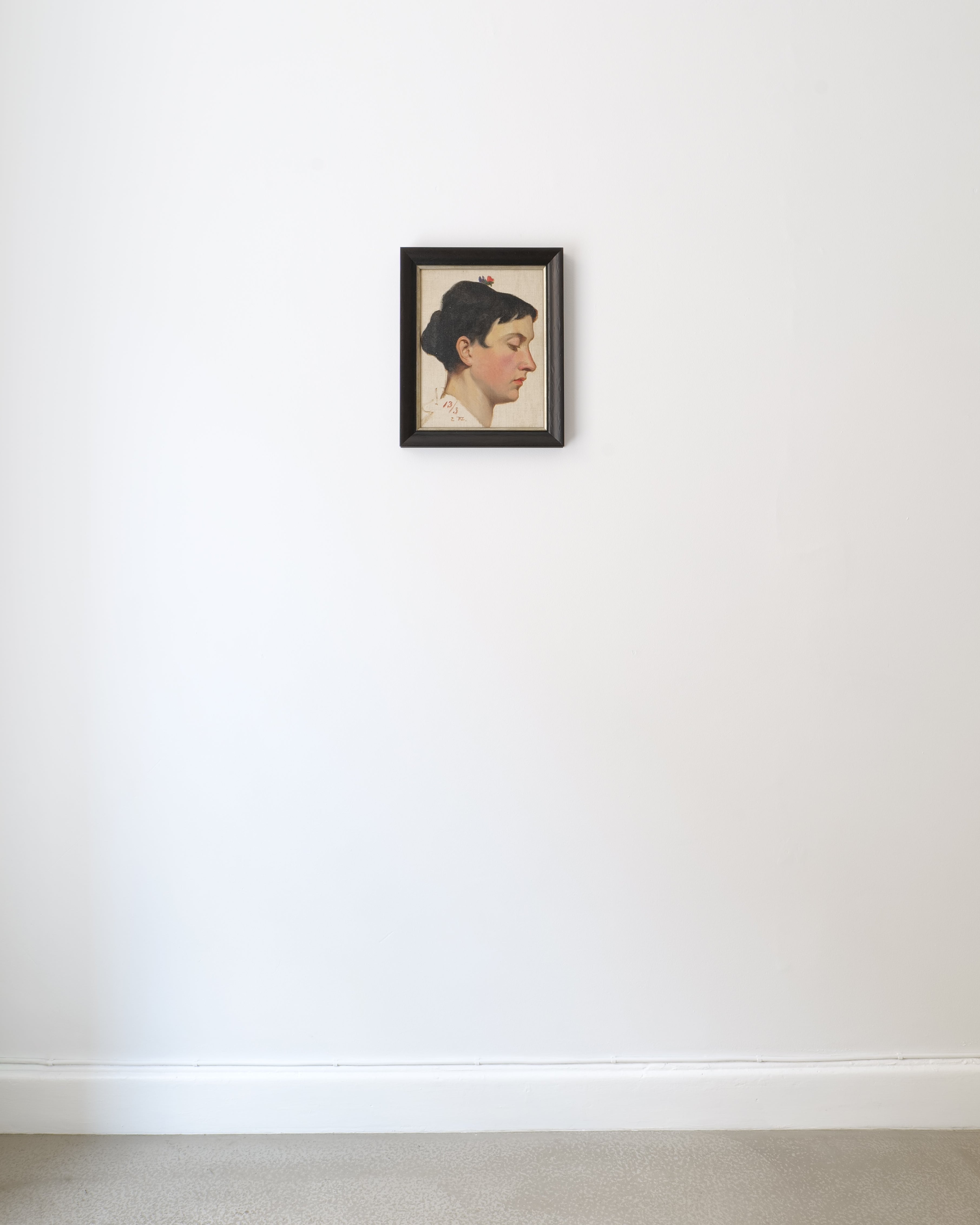 Portrait of a Woman 1913, framed, installed on wall in room, scale context view