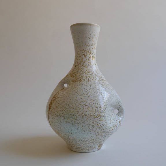 ceramic, large, vase, amorphic, shaped, yellow, white, mottled, glaze