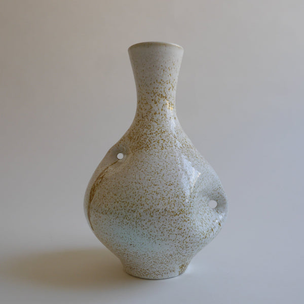 ceramic, large, vase, amorphic, shaped, yellow, white, mottled, glaze