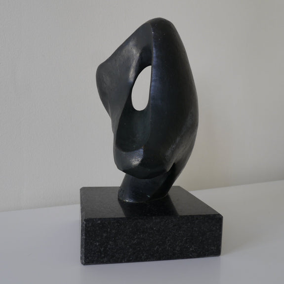 large, bronze, sculpture, abstract, form, marble square plinth