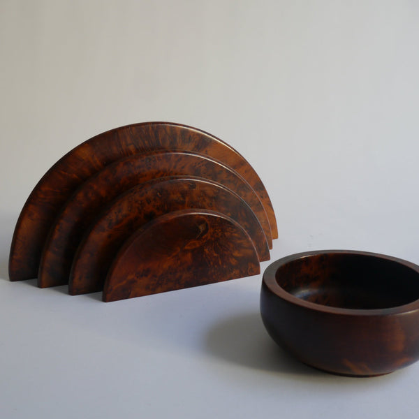 Letter holder, small, bowl, amber, burr wood