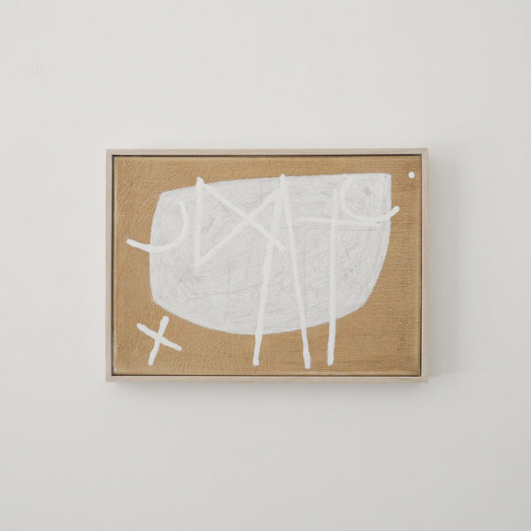 Abstract, painting, beige, scratchy background, graffiti, style white shapes, oak, wood, box, frame