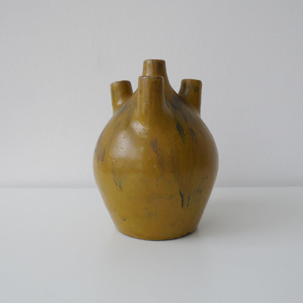 round, vase, 4 stem openings, ochre, yellow, glaze
