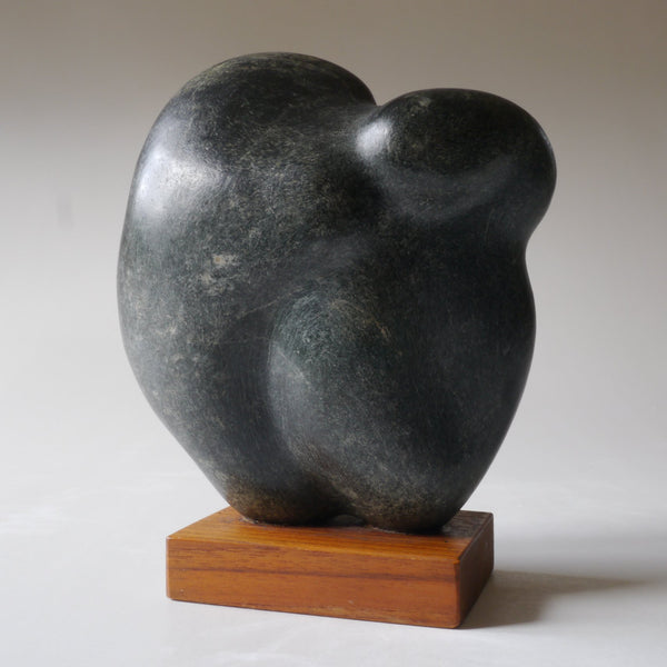 Sculpture, Grey, Stone, Abstract, Bulbous, Form, Wood, Stand