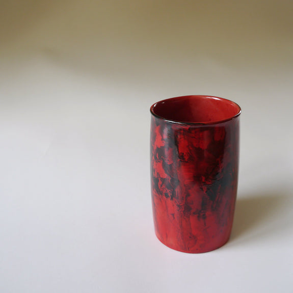 ceramic, vase, pot, red, black, handpainted, decoration